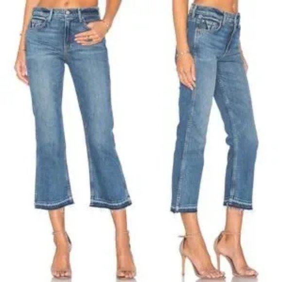 GRLFRND Denim - GRLFRND Jeans Joan Crop Flare Raw Hem Pockets Stretch You're So Vain Medium Wash
